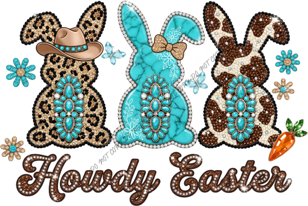 Jeweled Howdy Easter Western Bunny Trio DTF Transfer RTP DTF Transfers
