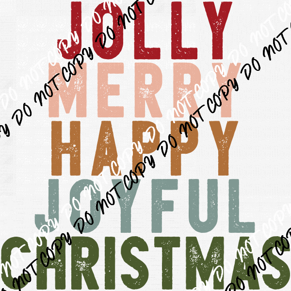 Jolly Merry Happy Joyful Christmas distressed text DTF Transfer - We Print U Press DTF Transfers