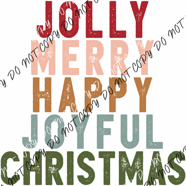 Jolly Merry Happy Joyful Christmas Distressed Text Dtf Transfer Rtp Transfers