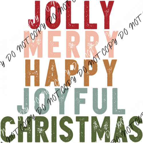 Jolly Merry Happy Joyful Christmas Distressed Text Dtf Transfer Rtp Transfers