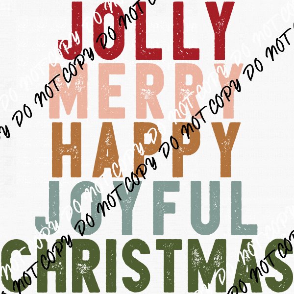 Jolly Merry Happy Joyful Christmas distressed text DTF Transfer - We Print U Press DTF Transfers