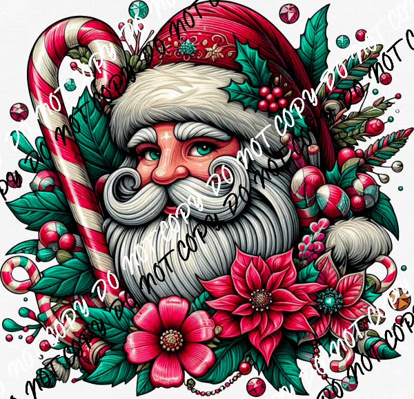 Jolly Santa Candy Cane Floral DTF Transfer - We Print U Press DTF Transfers