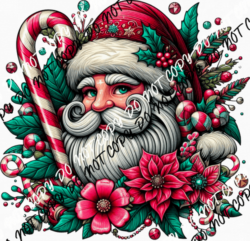 Jolly Santa Candy Cane Floral DTF Transfer - We Print U Press DTF Transfers