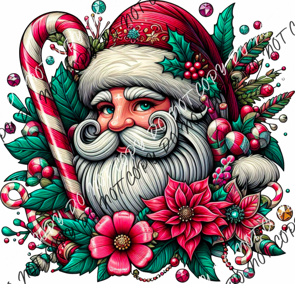 Jolly Santa Candy Cane Floral Dtf Transfer Rtp Transfers