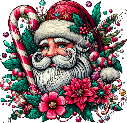 Jolly Santa Candy Cane Floral Dtf Transfer Rtp Transfers