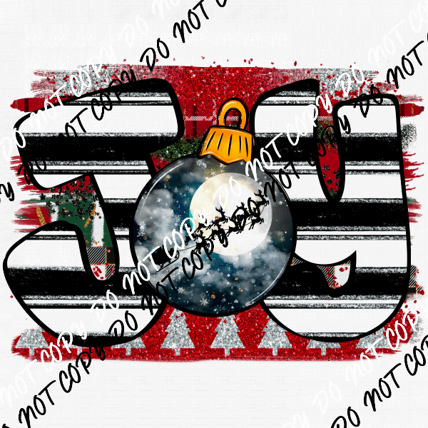 Joy Christmas Ornament Striped Letters DTF Transfer - We Print U Press DTF Transfers