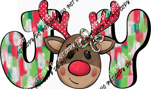 Joy Kid's Reindeer with Bow DTF Transfer - We Print U Press DTF Transfers