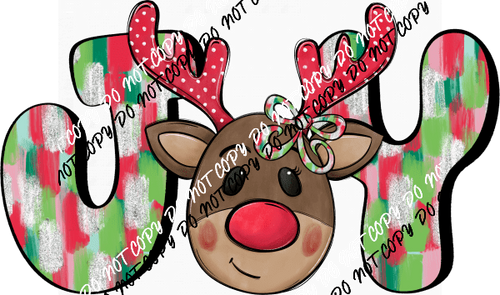 Joy Kid's Reindeer with Bow DTF Transfer - We Print U Press DTF Transfers