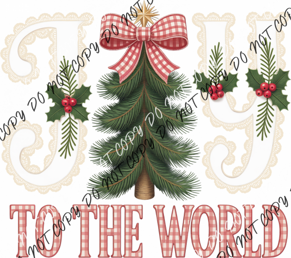 Joy to the World Plaid and Lace DTF Transfer RTP DTF Transfers