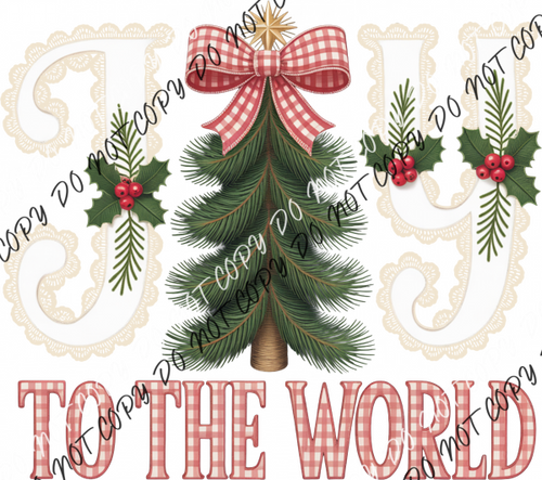 Joy to the World Plaid and Lace DTF Transfer RTP DTF Transfers