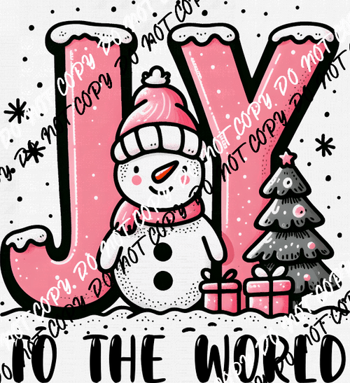 Joy to the World Snowman in Pink DTF Transfer - We Print U Press DTF Transfers