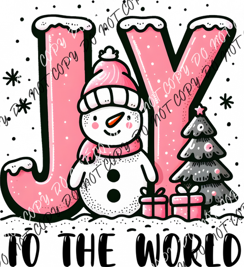 Joy To The World Snowman In Pink Dtf Transfer Rtp Transfers