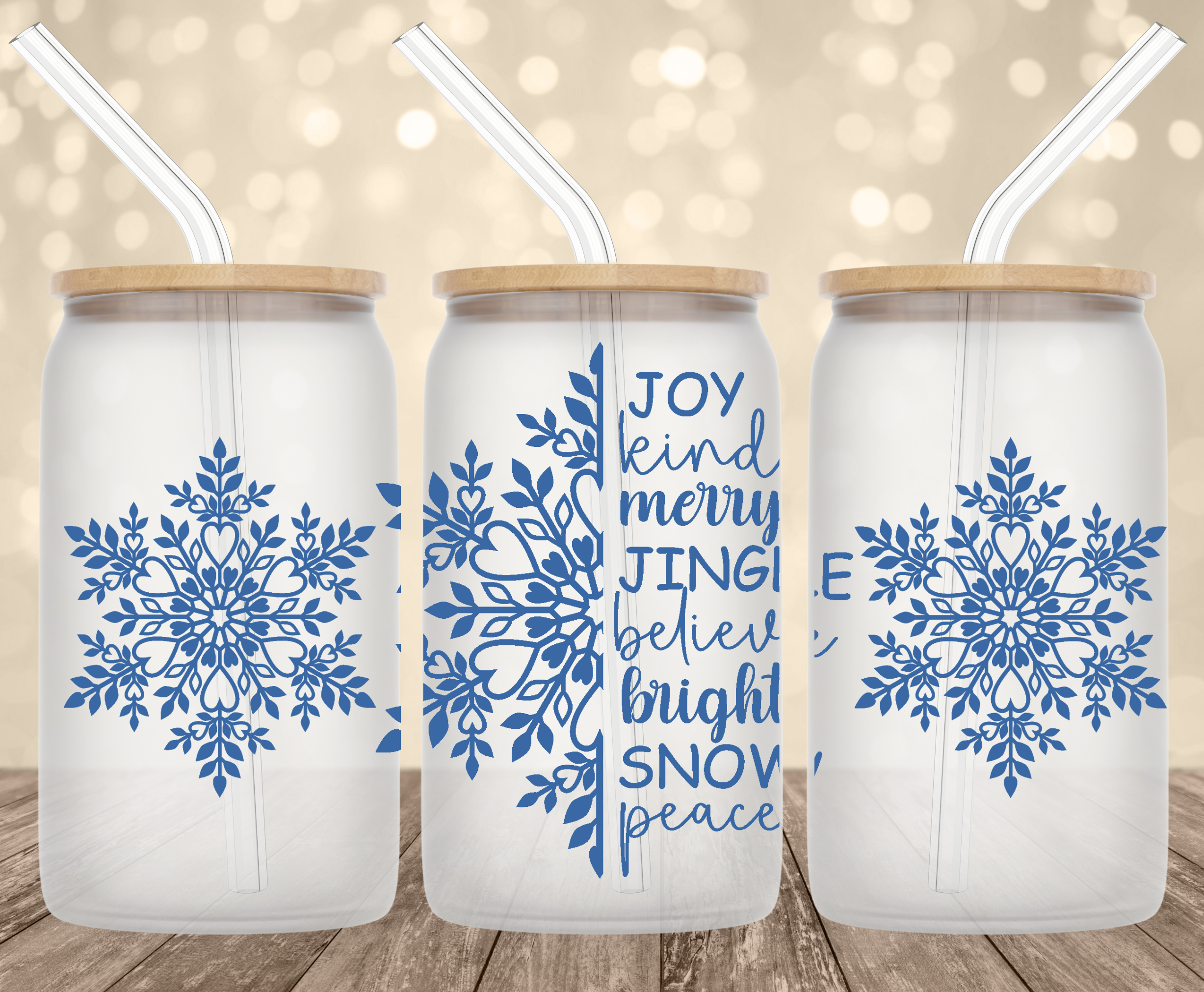 Snowflake Christmas Words UV Transfer for 16 oz Glass Can Tumblers