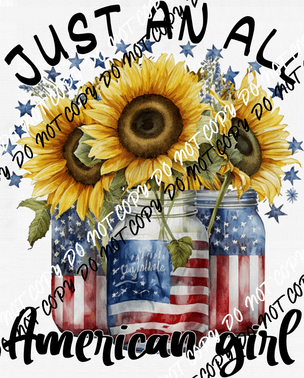 Just an All American Girl Sunflower Glass Jars DTF Transfer - We Print U Press DTF Transfers