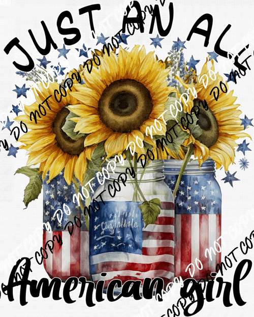 Just an All American Girl Sunflower Glass Jars DTF Transfer - We Print U Press DTF Transfers