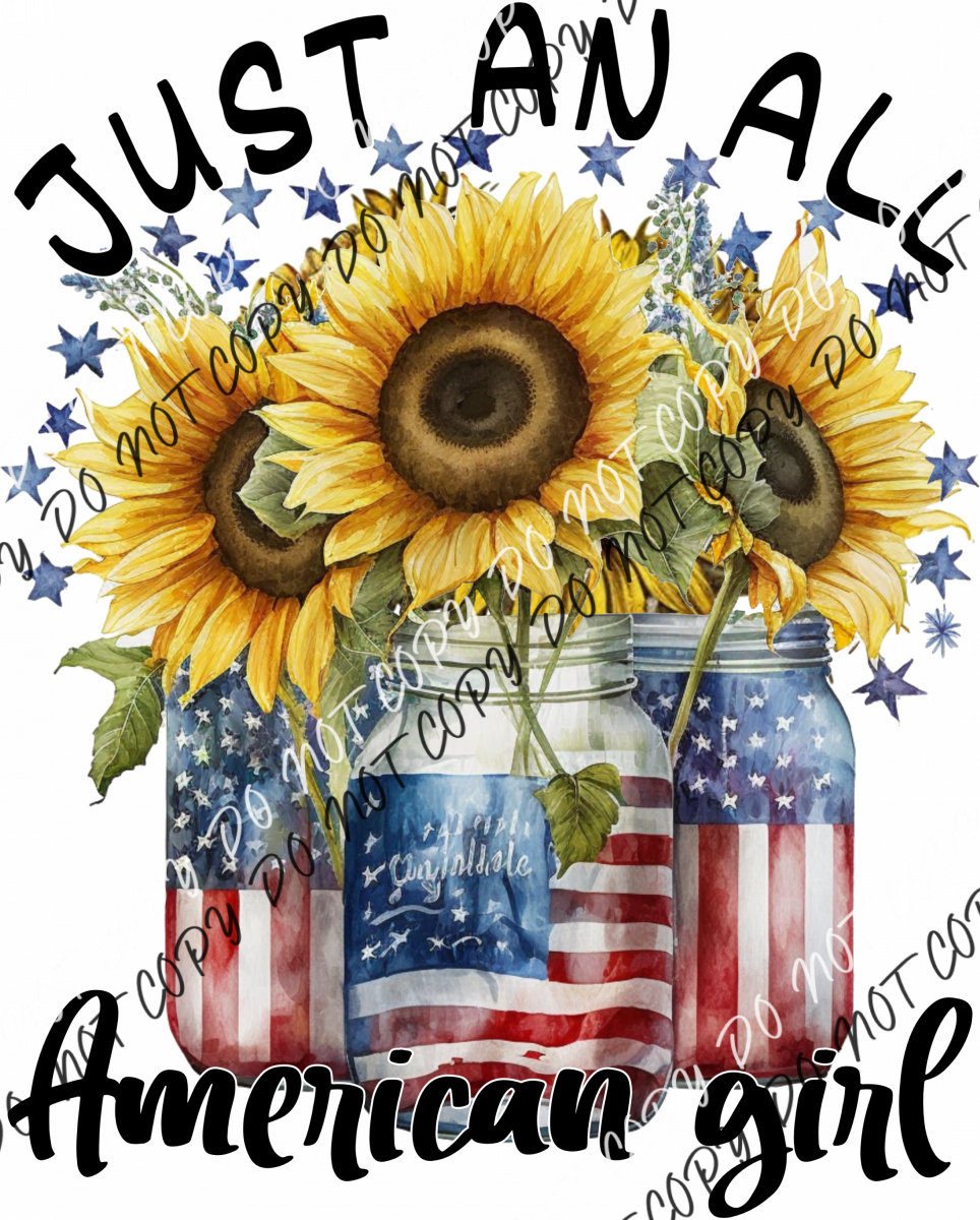 Just An All American Girl Sunflower Glass Jars Dtf Transfer