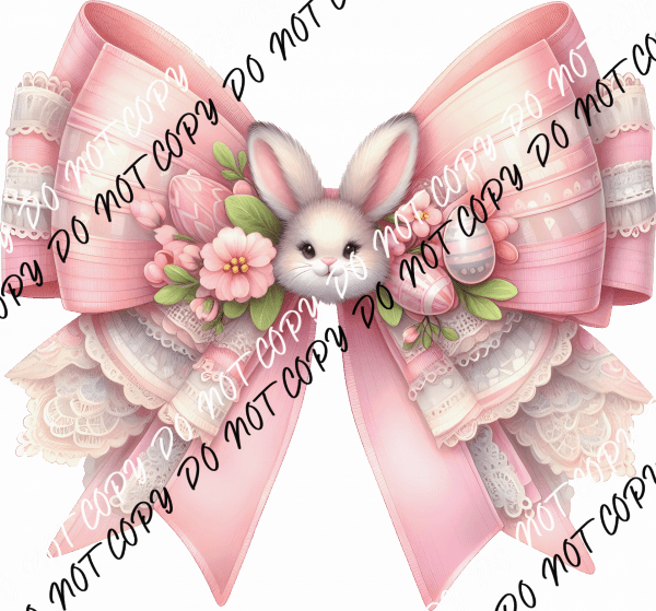 Lacey Pink Easter Coquette Bow with Bunny Face DTF Transfer - We Print U Press DTF Transfers