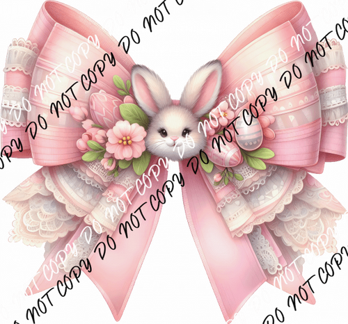 Lacey Pink Easter Coquette Bow with Bunny Face DTF Transfer - We Print U Press DTF Transfers