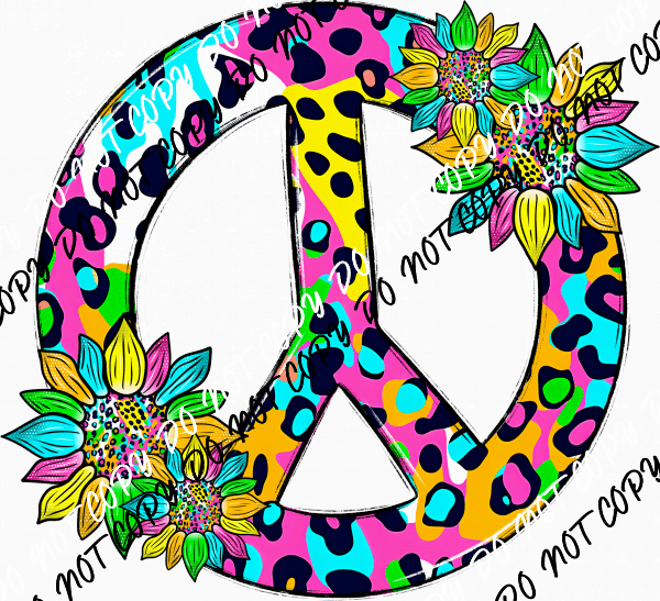 Leopard Peace Floral Print DTF Transfer - We Print U Press DTF Transfers