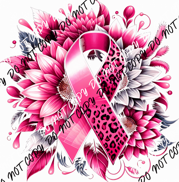 Leopard Pink Ribbon Floral DTF Transfer - We Print U Press DTF Transfers