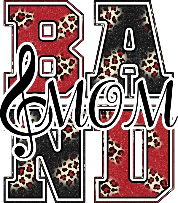Red and black leopard print band logo design, ready to press dtf transfer with musical note elements