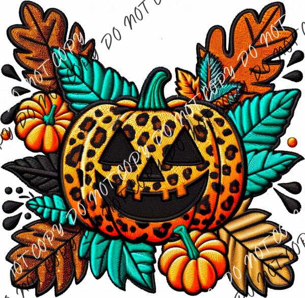 Leopard Print Jack-O-Lantern Faux Embroidery Dtf Transfer Rtp Transfers