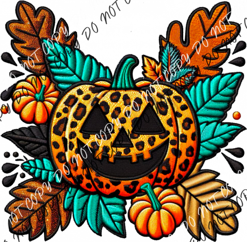 Leopard Print Jack-O-Lantern Faux Embroidery Dtf Transfer Rtp Transfers