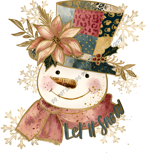 Let it Snow Patchwork Snowman DTF Transfer RTP DTF Transfers