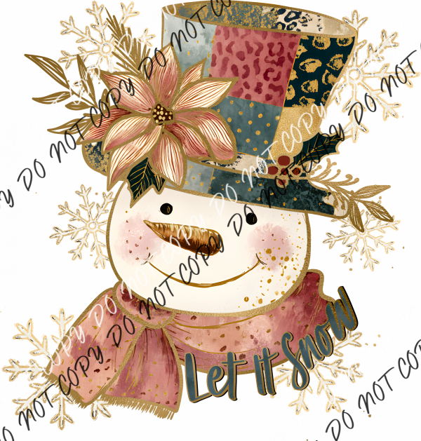 Let it Snow Patchwork Snowman DTF Transfer RTP DTF Transfers