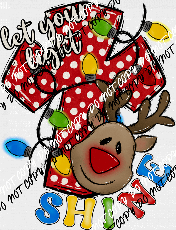 Let Your Light Shine Cross with Reindeer DTF Transfer - We Print U Press DTF Transfers