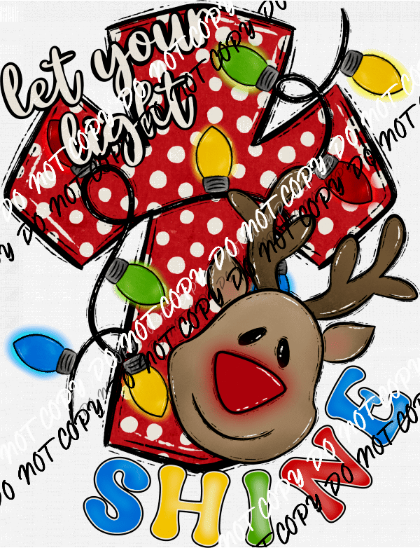 Let Your Light Shine Cross with Reindeer DTF Transfer - We Print U Press DTF Transfers