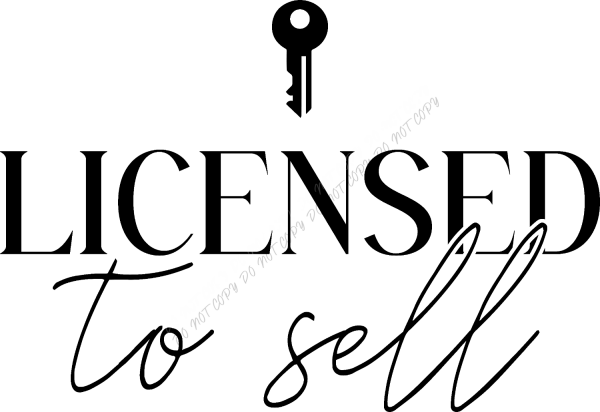 Black key icon with elegant script text reading 'Licensed to Sell' — ready to press dtf transfer