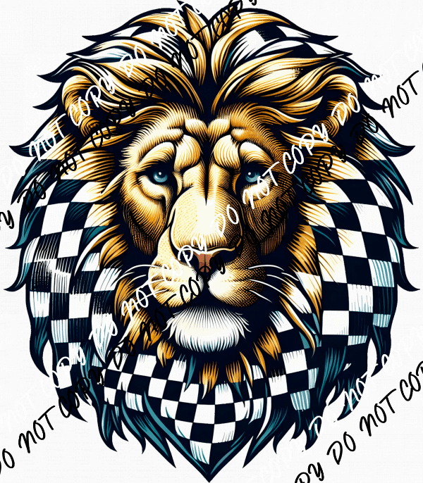 Lion with Black and White Check Mane DTF Transfer - We Print U Press DTF Transfers