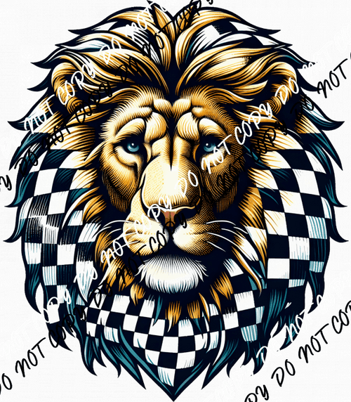 Lion with Black and White Check Mane DTF Transfer - We Print U Press DTF Transfers