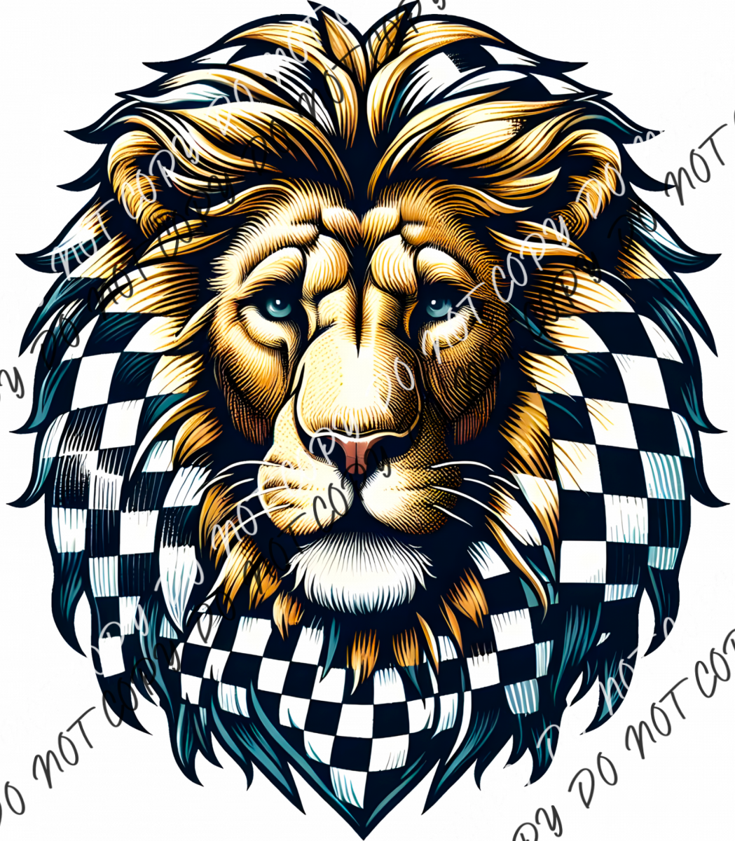 Lion With Black And White Check Mane Dtf Transfer Rtp Transfers