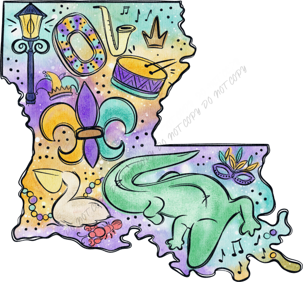 Louisiana Mardi Gras Water Color DTF Transfer RTP DTF Transfers