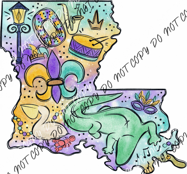 Louisiana Mardi Gras Water Color DTF Transfer RTP DTF Transfers