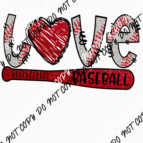 Love Baseball Words and Bat DTF Transfer - We Print U Press DTF Transfers