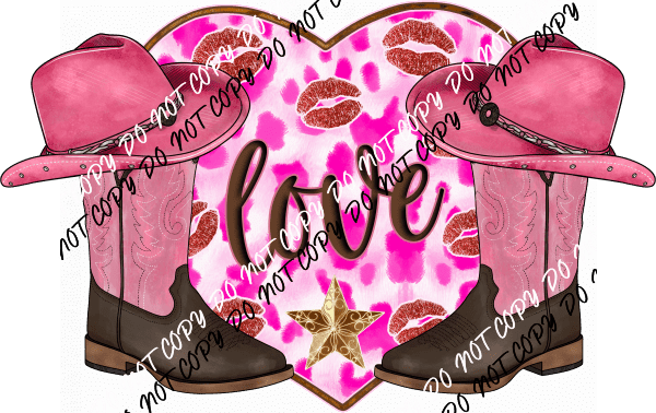 Love Cowboy Boots Heart DTF Transfer - We Print U Press DTF Transfers