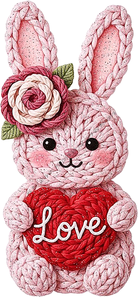 Love Faux Yarn Valentine Bunny DTF Transfer RTP DTF Transfers