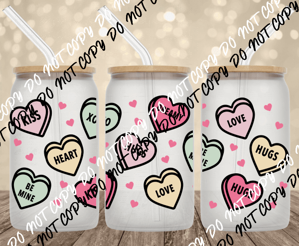 Love Hearts UV Transfer for 16 oz Glass Can - We Print U Press DTF Transfers