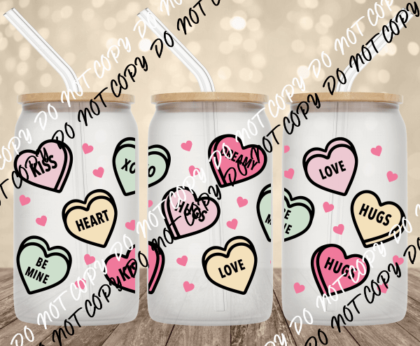 Love Hearts UV Transfer for 16 oz Glass Can - We Print U Press DTF Transfers