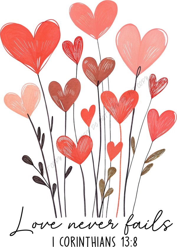 Love Never Fails Heart Garden DTF Transfer RTP DTF Transfers