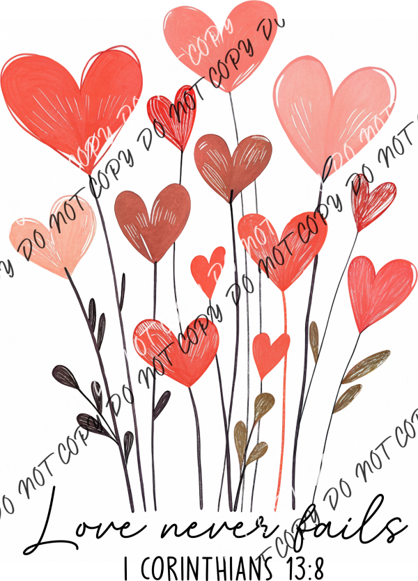 Love Never Fails Heart Garden DTF Transfer RTP DTF Transfers