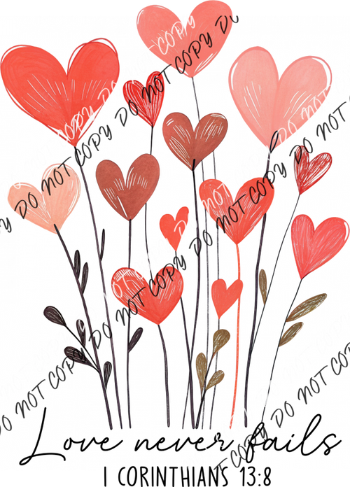 Love Never Fails Heart Garden DTF Transfer RTP DTF Transfers