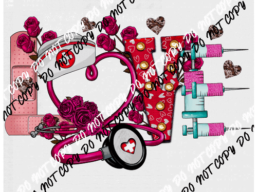 Love Nurse Letters DTF Transfer - We Print U Press DTF Transfers