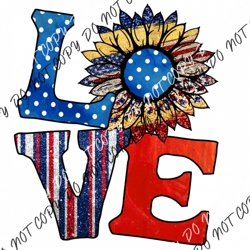 Love Patriotic Sunflower Dtf Transfer