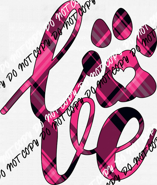 Love Paw Print Pink Plaid DTF Transfer - We Print U Press DTF Transfers