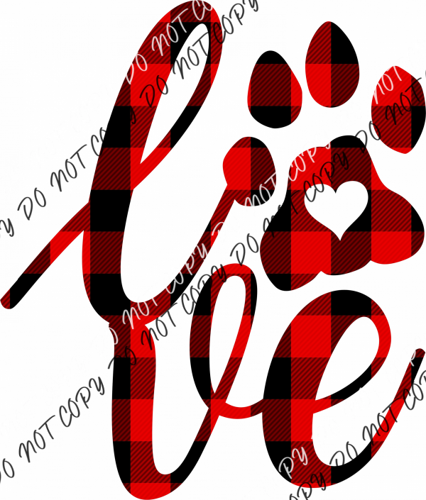 Love Paw Print Red Plaid Dtf Transfer