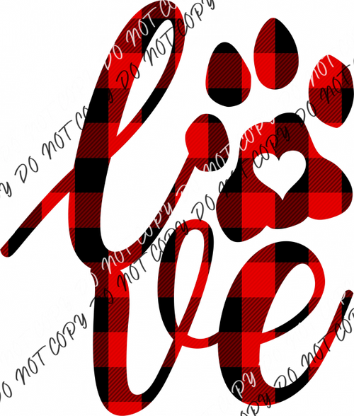 Love Paw Print Red Plaid Dtf Transfer